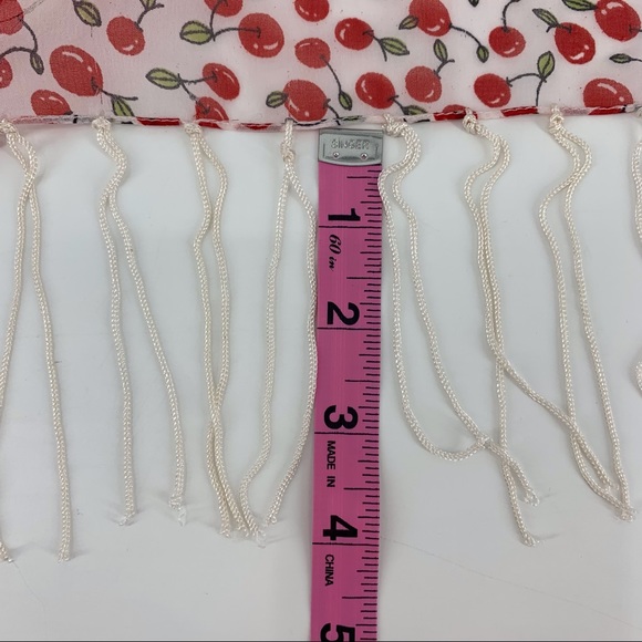 Square Fringed Scarf with All Over Cherry Pattern - Picture 12 of 12